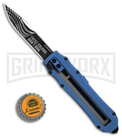 Schrade SCHOTFBL Blue OTF Spring Assisted Knife - Gray 4TH18 -AKC Knife Shop Schrade OTF Blue Gray BHQ 84391 er bottlecap large