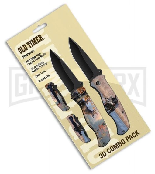 Schrade Old Timer Hunting Combo Aluminum Liner Lock Knives - Black Plain -AKC Knife Shop Schrade Old Timer Hunting Combo Black BHQ 76161 er large