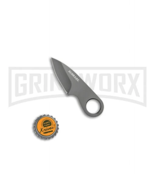 Schrade Pocket Gray Neck Knife Fixed Blade With Money Clip - Gray Plain -AKC Knife Shop Schrade Pocket Fixed Neck Knife Money Clip Gray SCHCC1CP BHQ 67482 jr bottlecap large