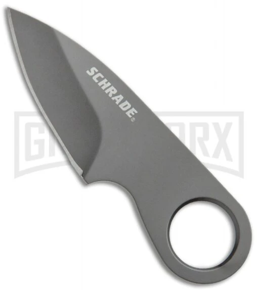 Schrade Pocket Gray Neck Knife Fixed Blade With Money Clip - Gray Plain -AKC Knife Shop Schrade Pocket Fixed Neck Knife Money Clip Gray SCHCC1CP BHQ 67482 jr large