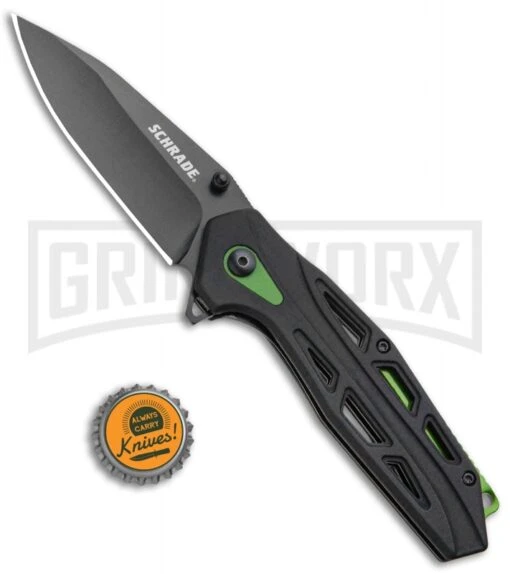 Schrade SCH U.G. Green/Black Folding Knife - Black Plain 1100044 -AKC Knife Shop Schrade SCH U.G. Liner Lock Knife Green Black Black BHQ 93632 kp bottle cap large