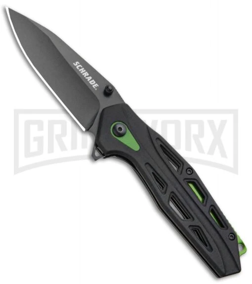 Schrade SCH U.G. Green/Black Folding Knife - Black Plain 1100044 -AKC Knife Shop Schrade SCH U.G. Liner Lock Knife Green Black Black BHQ 93632 kp open large