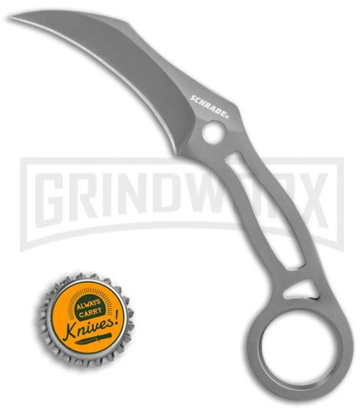 Schrade Karambit Fixed Blade Neck Knife - Gray Plain -AKC Knife Shop Schrade SCH111 karambit neck knife gray BHQ 61893 er size large