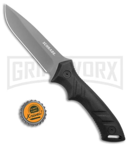 Schrade SCHF31 Fixed Blade Knife - Gray Plain -AKC Knife Shop Schrade SCHF31 DP Fixed Blade Black TPE Gray BHQ 28765 jr bottlecap large