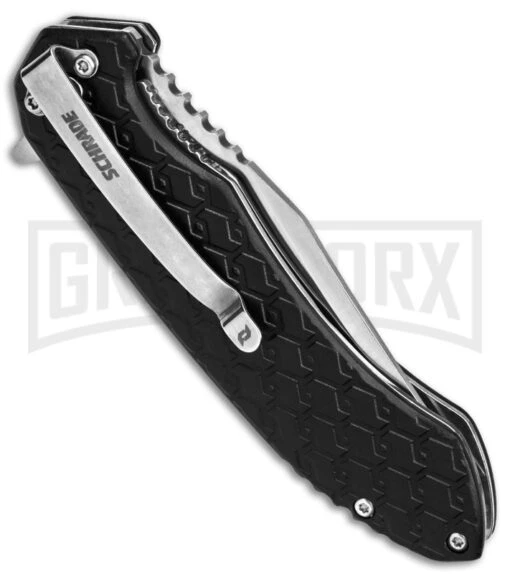 Schrade Scramble Black Aluminum Liner Lock Knife - Satin Plain -AKC Knife Shop Schrade Scramble LLK Black Aluminum 3in Satin BHQ 140097 td side large