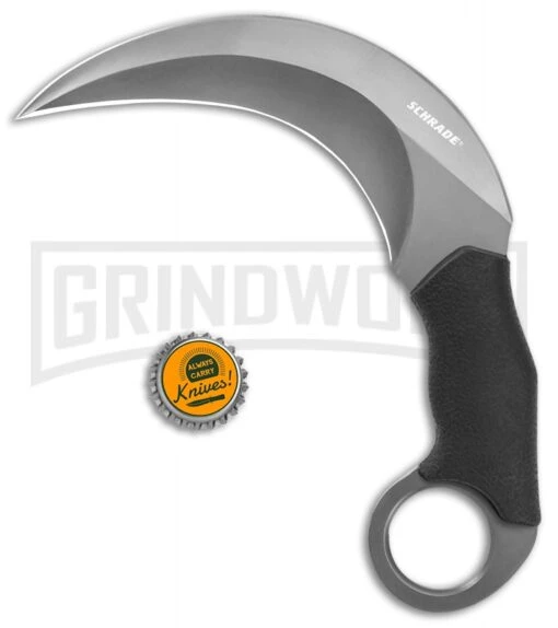 Schrade Shasta Mc'Nasty Fixed Blade Karambit Knife - Gray Plain -AKC Knife Shop Schrade Shasta McNasty karambit gray BHQ 61894 jr bottlecap large