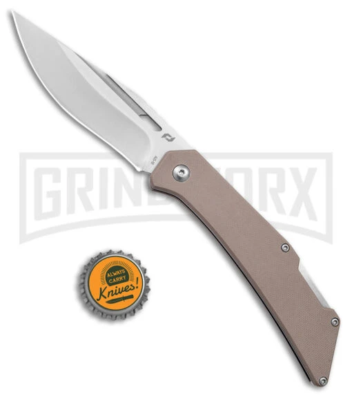 Schrade Slingshot Tan G-10 Lockback Knife - Satin Plain -AKC Knife Shop Schrade Slingshot LB Tan G 10 Satin BHQ 140098 jr bottlecap 2 large