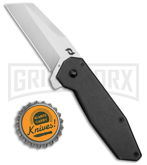 Schrade Slyte Black Stainless Steel Compact Frame Lock Knife - Satin Plain -AKC Knife Shop Schrade Styte Compact FL Black SS Satin BHQ 140061 jr bottlecap large