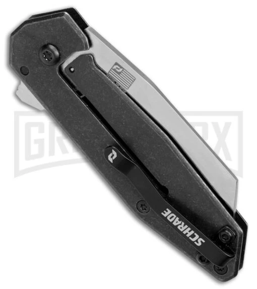 Schrade Slyte Black Stainless Steel Compact Frame Lock Knife - Satin Plain -AKC Knife Shop Schrade Styte Compact FL Black SS Satin BHQ 140061 jr side large