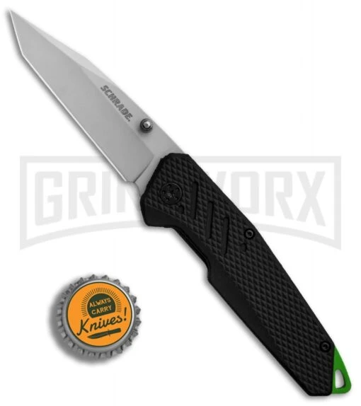 Schrade 1084293 Tanto Liner Lock Black Rubber Folding Knife - Bead Blast -AKC Knife Shop Schrade Tanto Black Rubber BB BHQ 81958 er bottlecap large