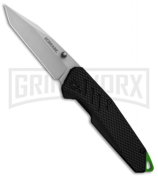 Schrade 1084293 Tanto Liner Lock Black Rubber Folding Knife - Bead Blast -AKC Knife Shop Schrade Tanto Black Rubber BB BHQ 81958 er large