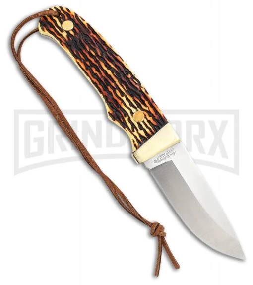 Schrade Uncle Henry Pro Hunter Brown Staglon Fixed Blade Knife - Satin Plain -AKC Knife Shop Schrade Uncle Henry Pro Hunter Brown Staglon Satin BHQ 62070 er large