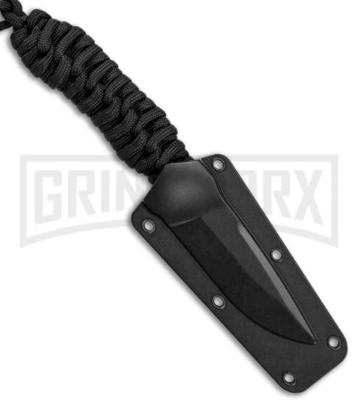 Schrade SCHF46 Black Paracord Neck Knife Fixed Blade - Black Plain -AKC Knife Shop Schrade full tang neck knife black paracord black SCHF46 BHQ 62027 er sheath large