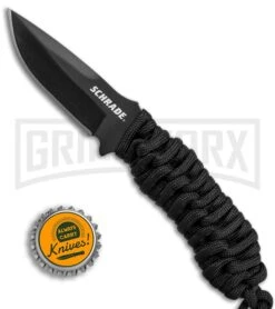 Schrade SCHF46 Black Paracord Neck Knife Fixed Blade - Black Plain -AKC Knife Shop Schrade full tang neck knife black paracord black SCHF46 BHQ 62027 er size large