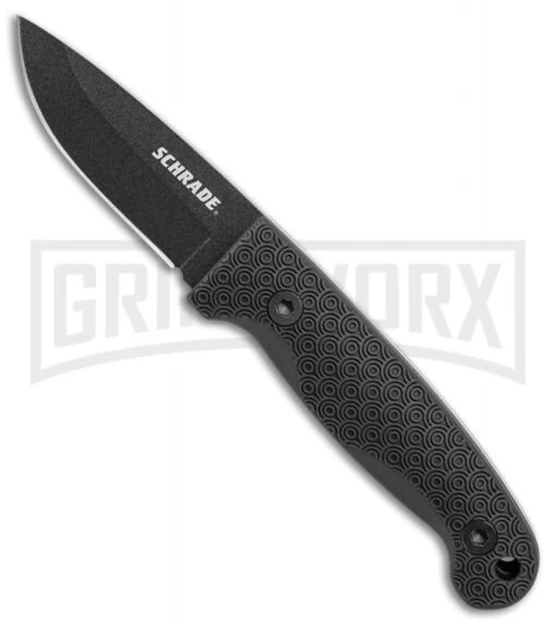 Schrade Small Frontier Black TPE Fixed Blade Knife - Black Plain -AKC Knife Shop Schrade small frontier full tang black TPE black SCHF56 BHQ 62037 er large