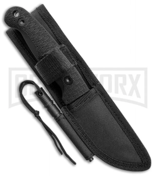 Schrade Small Frontier Black TPE Fixed Blade Knife - Black Plain -AKC Knife Shop Schrade small frontier full tang black TPE black SCHF56 BHQ 62037 er sheath large