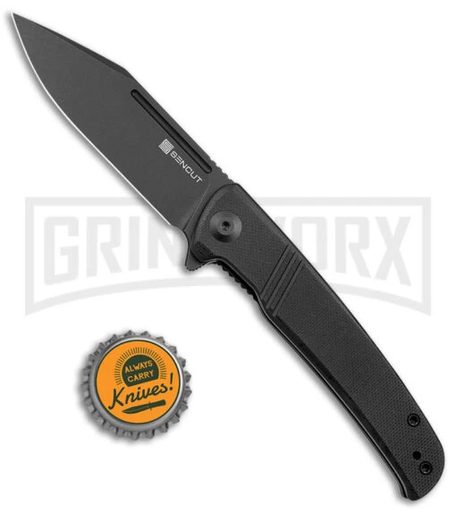 SENCUT Brazoria Black G-10 Liner Lock Knife - Black SW Plain -AKC Knife Shop Sencut Brazoria LL Black G 10 Black SW BHQ 164929 jr bottlecap large