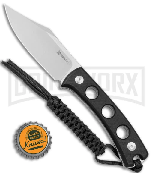 SENCUT Waxahachie Black G-10 Fixed Blade Knife - Satin Plain -AKC Knife Shop Sencut Waxahachie Fixed Blade Black G 10 Satin BHQ 164926 jr bottlecap large