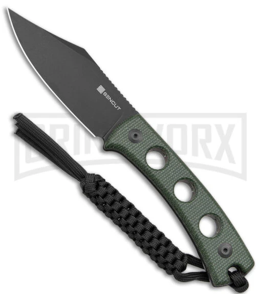 SENCUT Waxahachie Dark Green Micarta Fixed Blade Knife - Black SW -AKC Knife Shop Sencut Waxahachie Fixed Blade Dark Green Micarta Black SW BHQ 164928 jr 2 large