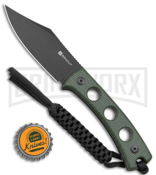 SENCUT Waxahachie Dark Green Micarta Fixed Blade Knife - Black SW -AKC Knife Shop Sencut Waxahachie Fixed Blade Dark Green Micarta Black SW BHQ 164928 jr bottlecap large