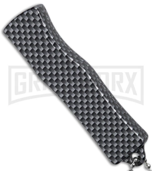 Skull Mini Dog Tag Gray Black Carbon Fiber D/A OTF Automatic Knife - Satin Plain -AKC Knife Shop Skull Mini Dog Tag CF DA Auto Satin BHQ 175039 jr sside large