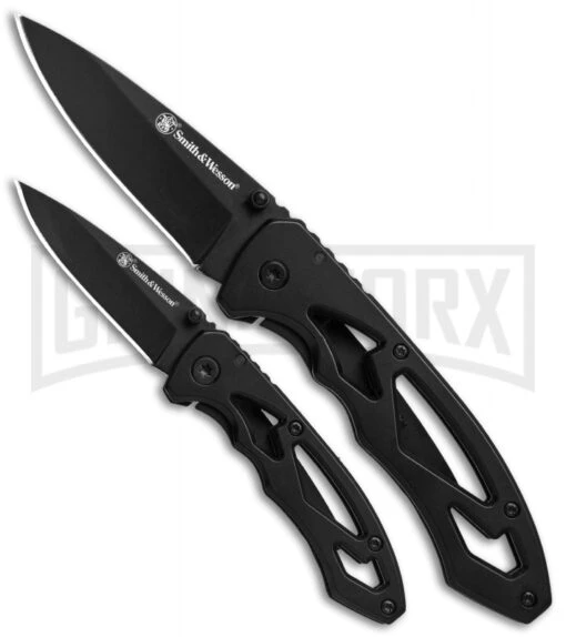 Smith & Wesson Black Folding Knife Combo - Set Of 2 -AKC Knife Shop Smith Wesson 2 Knife Black SWPROM 16 5CP BHQ 49196 jr large