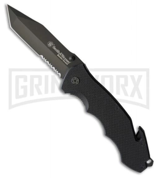 Smith & Wesson Border Guard SWBG2TSW G-10 Manual Folding Knife - Black Serr -AKC Knife Shop Smith Wesson Border Guard Black G10 Black BHQ 75882 er large