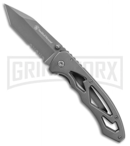 Smith & Wesson CK400LTS Gray Frame Lock Folding Knife - Gray Plain -AKC Knife Shop Smith Wesson FL Gray SS Gray CK400LTS BHQ 62930 jr large