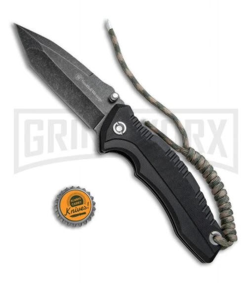 Smith & Wesson Black G-10 Tanto Folding Knife - Black SW Plain -AKC Knife Shop Smith Wesson G 10 LL Black Black SW SW604 BHQ 67524 jr bottlecap large