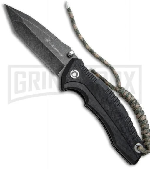 Smith & Wesson Black G-10 Tanto Folding Knife - Black SW Plain -AKC Knife Shop Smith Wesson G 10 LL Black Black SW SW604 BHQ 67524 jr large