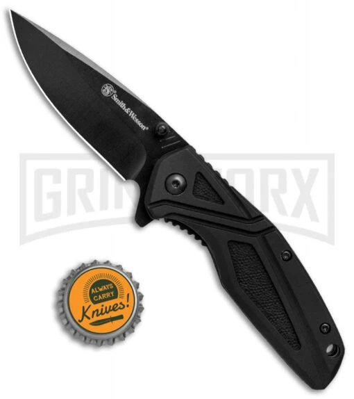 Smith & Wesson 1084308 Black Folding Knife - Black Plain -AKC Knife Shop Smith Wesson LL Black Black 1084308 BHQ 80713 jr bottlecap large