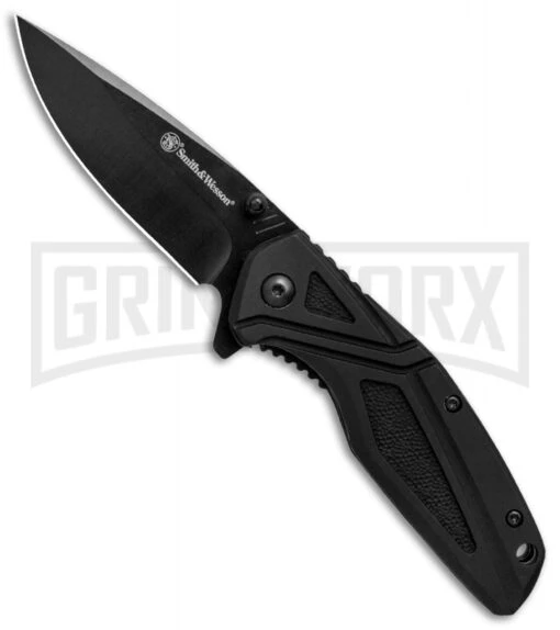 Smith & Wesson 1084308 Black Folding Knife - Black Plain -AKC Knife Shop Smith Wesson LL Black Black 1084308 BHQ 80713 jr large