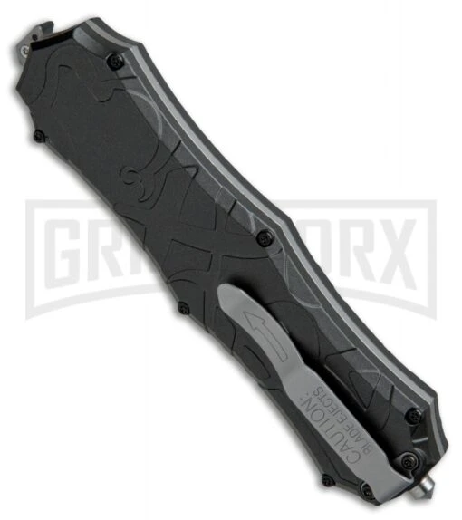 Smith & Wesson Spring Assisted Finger Actuator Tanto OTF Knife - Black Plain -AKC Knife Shop Smith Wesson OTF Assist Finger Actuator Tanto Black SWOTF9TB BHQ 67477 jr side large