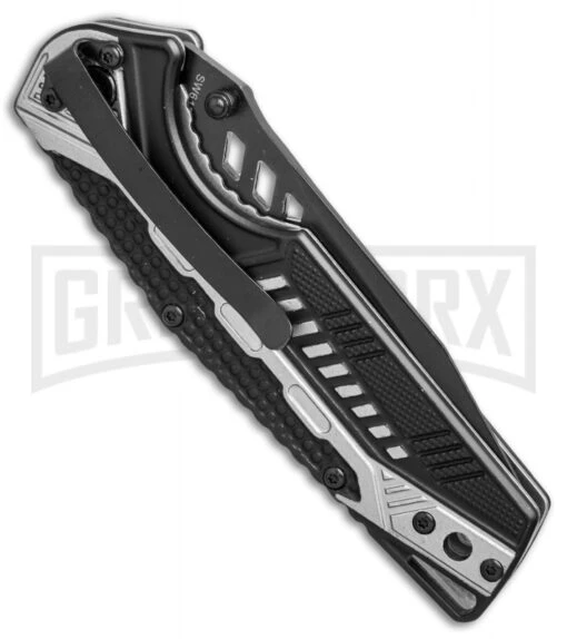 Smith & Wesson SW612S Gray/Black Folding Knife - Black Serr Tanto -AKC Knife Shop Smith Wesson tanto gray black black serr SW612S BHQ 67514 er side large