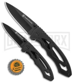 Smith & Wesson Two Piece Folding Knife Combo Pack - Black Plain -AKC Knife Shop Smith and Wesson 2 Piece Combo Set of 2 SWP17 5CP BHQ 75984 jr bottlecap large