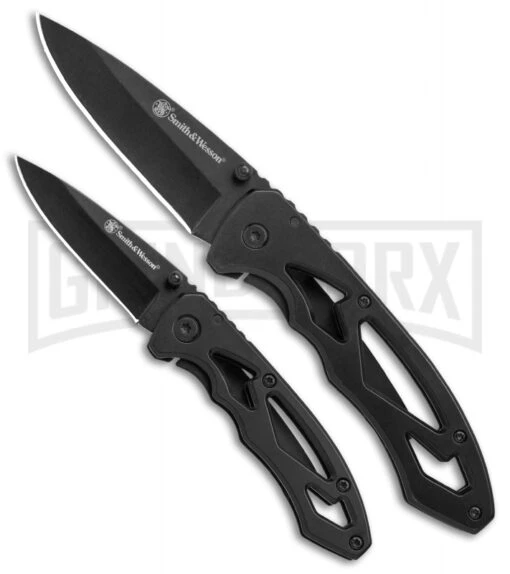 Smith & Wesson Two Piece Folding Knife Combo Pack - Black Plain -AKC Knife Shop Smith and Wesson 2 Piece Combo Set of 2 SWP17 5CP BHQ 75984 jr large