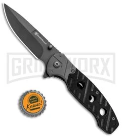 Smith & Wesson Black G-10 Clip Folding Knife - Gray Ti Plain -AKC Knife Shop Smith and Wesson Clip LL Black G 10 Gray 1100062 BHQ 93644 jr bottlecap large