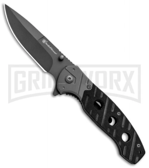 Smith & Wesson Black G-10 Clip Folding Knife - Gray Ti Plain -AKC Knife Shop Smith and Wesson Clip LL Black G 10 Gray 1100062 BHQ 93644 jr large