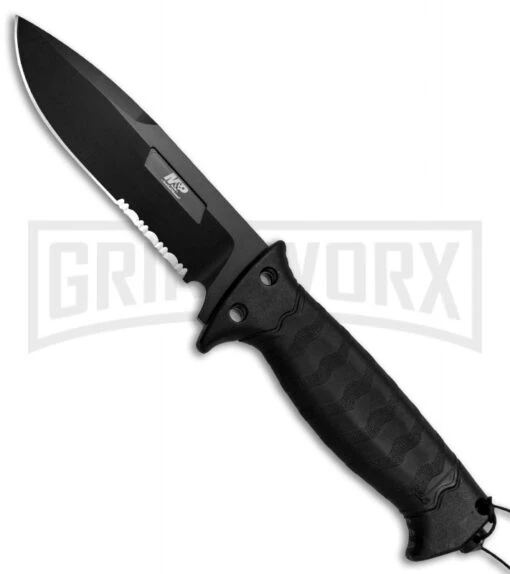 M&P Grip Swap Black Fixed Blade Knife - Black Serr -AKC Knife Shop Smith and Wesson Gripswap Small Large 1085886 BHQ 81341 jr large