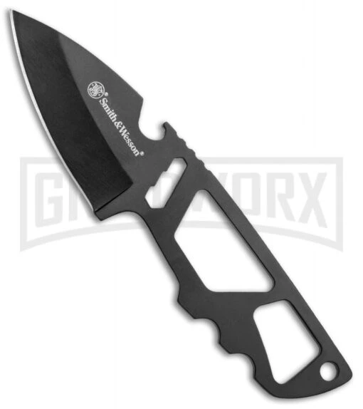 Smith & Wesson SW991 M&P Shield Fixed Blade Knife & Tool - Black Plain -AKC Knife Shop Smith and Wesson MP Shield Neck Knife Tool Black SW991 BHQ 78832 jr large