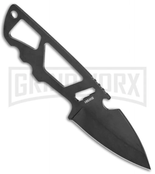 Smith & Wesson SW991 M&P Shield Fixed Blade Knife & Tool - Black Plain -AKC Knife Shop Smith and Wesson MP Shield Neck Knife Tool Black SW991 BHQ 78832 jr spine large