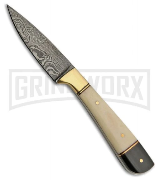 Tallen Fall White Bone Black Horn Fixed Blade Knife - Damascus Plain -AKC Knife Shop Tallen Fall White Bone Black Horn Damascus plain BHQ 77740 er large