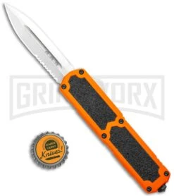 Titan Orange D/A OTF Automatic Knife - Satin Dagger Serr -AKC Knife Shop Titan DA OTF Orange Auto Satin Dagger Serr GX 36413 jr bottlecap large