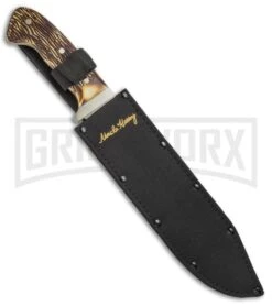 Uncle Henry Bowie Delring Stag Fixed Blade - Bowie Satin Plain -AKC Knife Shop Uncle Henry Large Bowie Delrin Stag SCH181UH BHQ 61898 jr sheath large