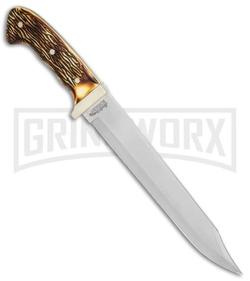 Uncle Henry Bowie Delring Stag Fixed Blade - Bowie Satin Plain -AKC Knife Shop Uncle Henry Large Bowie Delrin Stag SCH181UH BHQ 61898 jr spine large