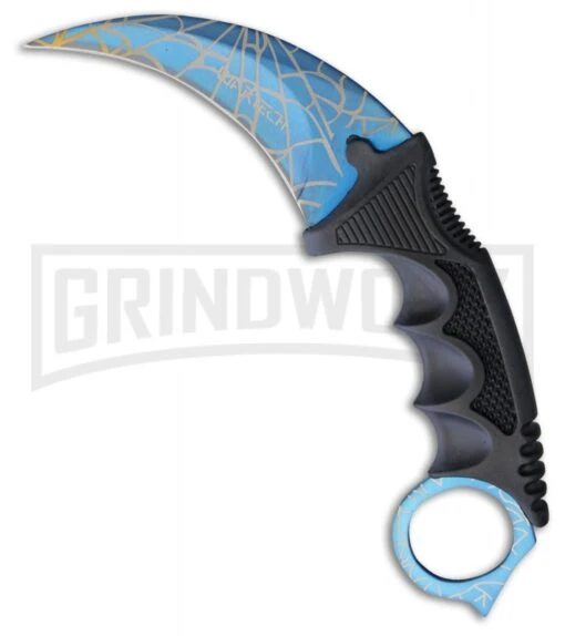 WarTech Spider Web Black Nylon Karambit Neck Knife - Blue Plain -AKC Knife Shop WarTech Spider Web Black Nylon Neck blue plain BHQ 81270 er large