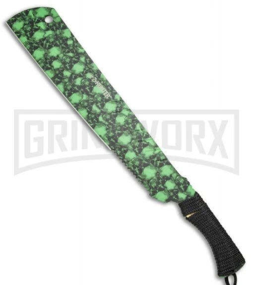 Z-Hunter 18" Green Skull Camo Machete Fixed Blade - Green Serr -AKC Knife Shop Z Hunter 18in Green Skull Camo Machette Green Serr ZB 157SC BP 19892 jr large