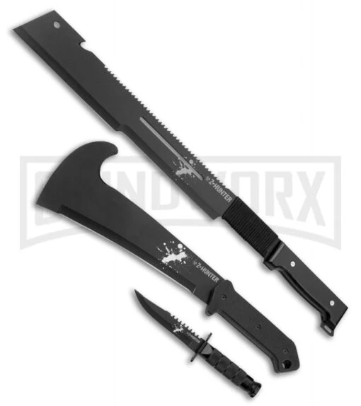 Z-Hunter Zombie Machete Set Black (3 Piece Set) - Black Plain -AKC Knife Shop Z Hunter Zombie Machete Set Black 3 Piece Set BP 22662 jr large