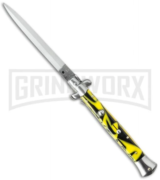 SKM AB 11" Italian Stiletto Yellow Swirl Killer Bee Automatic Knife - Dagger -AKC Knife Shop ab 11in yellow swirl dagger cm large