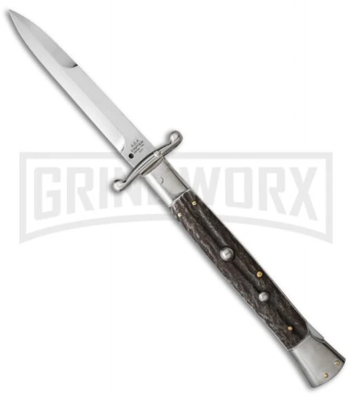 AGA Campolin 13" Stiletto Swinguard Stag Auto Knife - Bayonet -AKC Knife Shop aga 13in swing stag bayo cm large